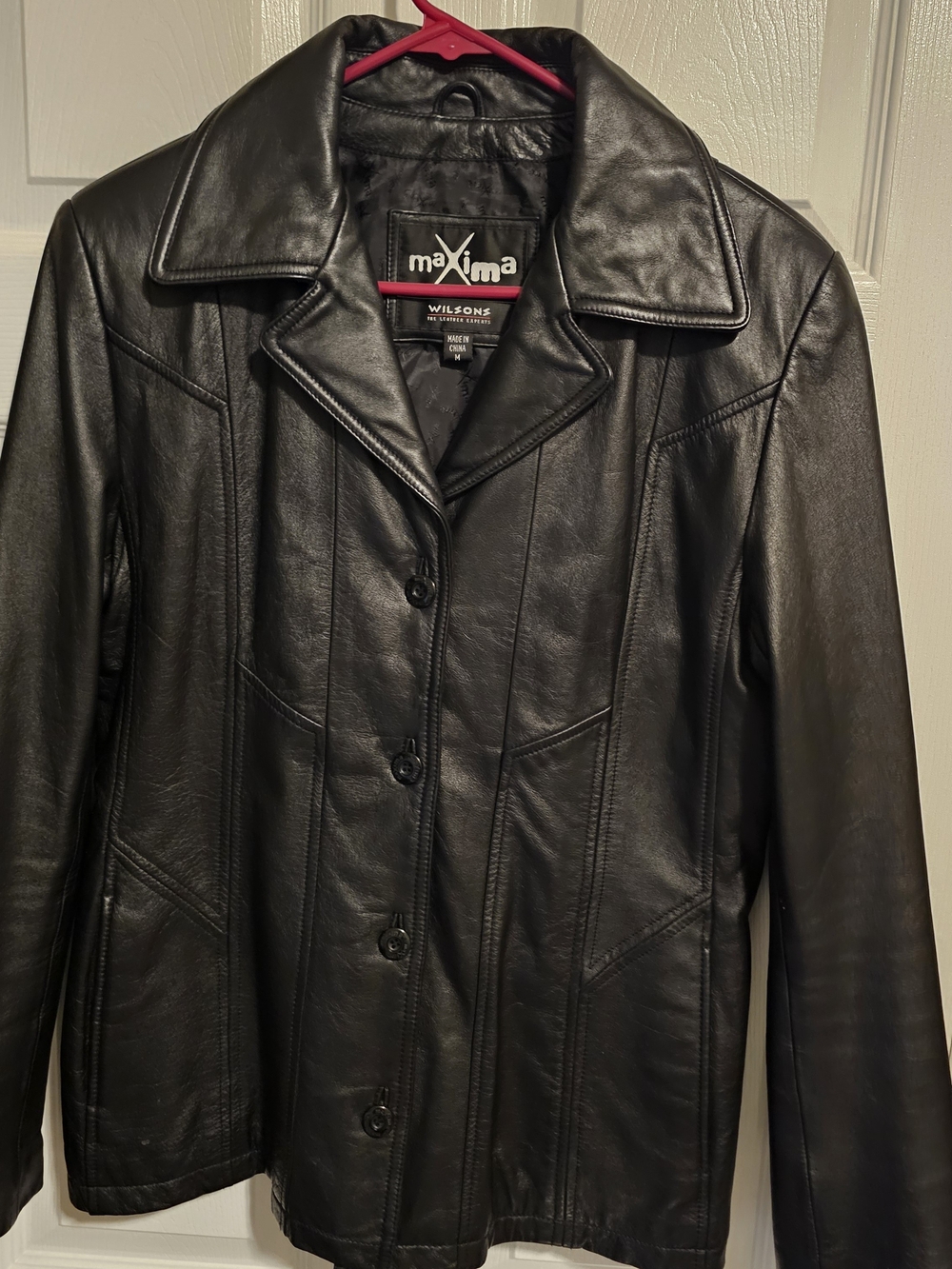 Wilson's Black Women's Leather Button-Front Blazer Jacket Biker MAXIMA